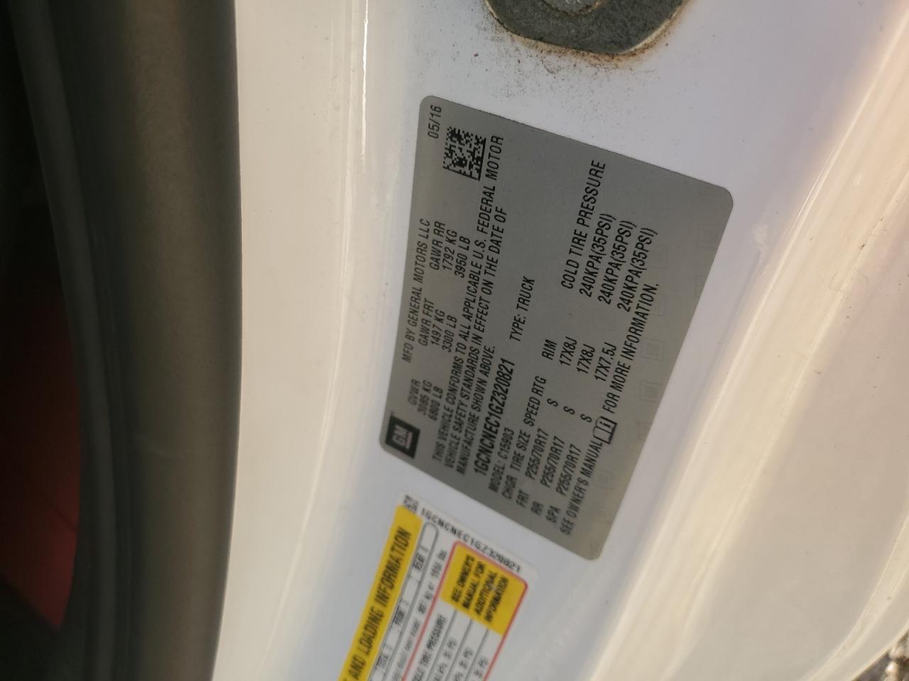 2016 Chevrolet Silverado C1500 VIN: 1GCNCNEC1GZ320821 Lot: 84729455