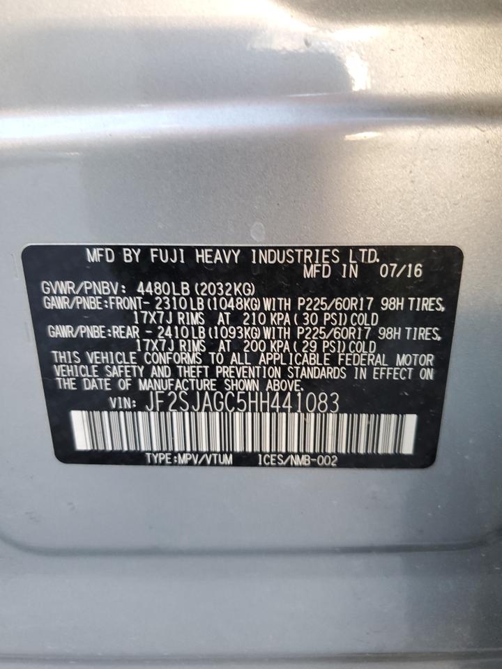 2017 Subaru Forester 2.5I Premium VIN: JF2SJAGC5HH441083 Lot: 81739465