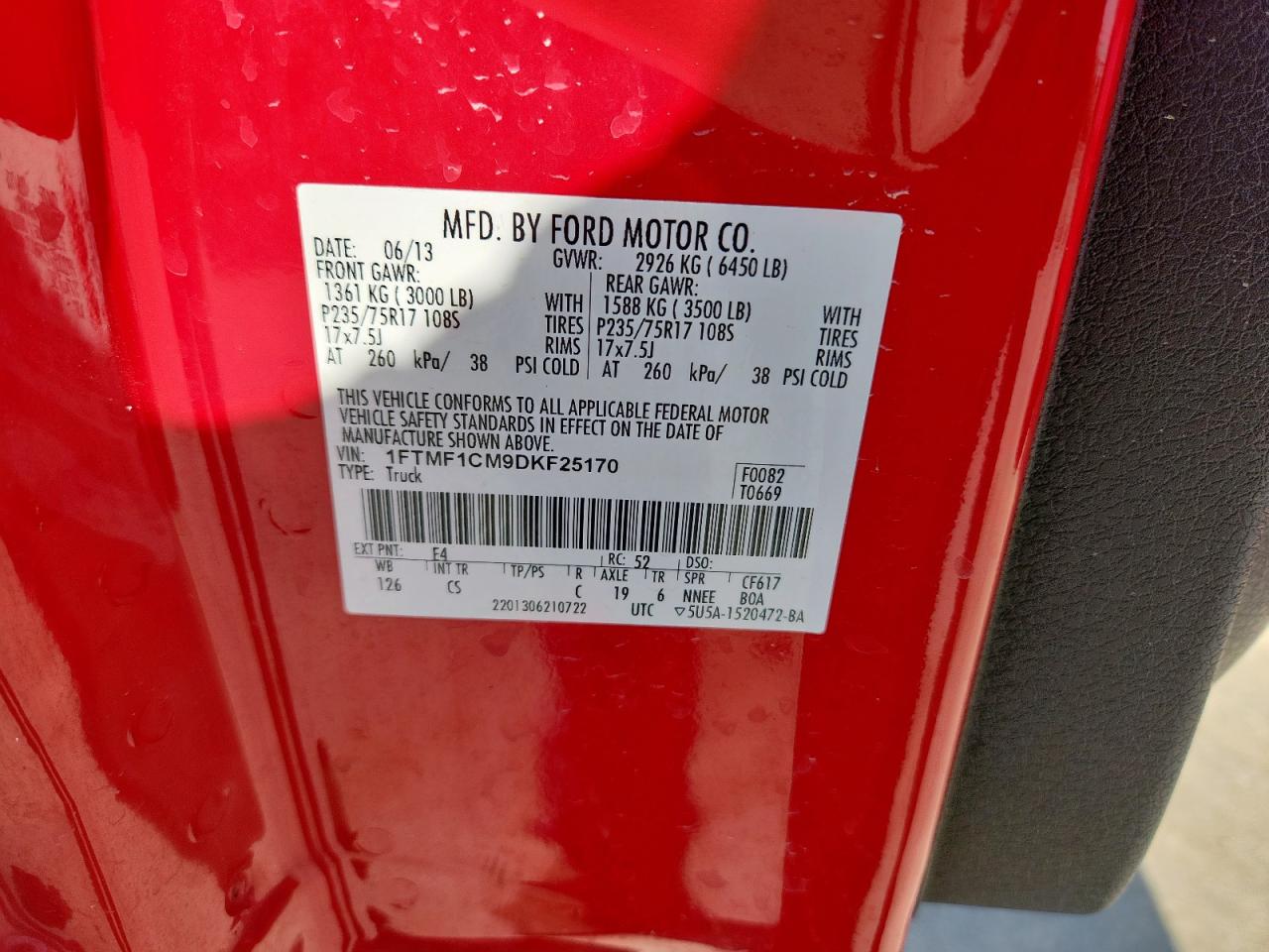 2013 Ford F150 VIN: 1FTMF1CM9DKF25170 Lot: 80268985