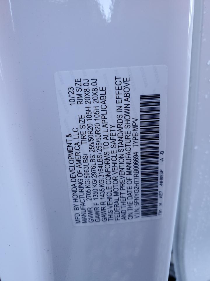 2024 Honda Pilot Touring VIN: 5FNYG2H77RB006694 Lot: 80000695