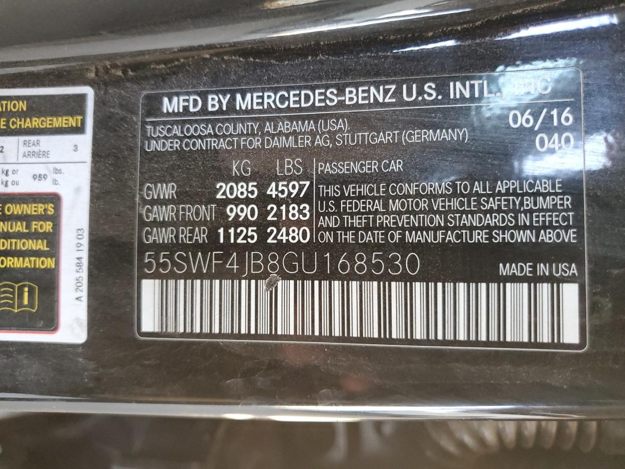 2016 Mercedes-Benz C 300 VIN: 55SWF4JB8GU168530 Lot: 84275475