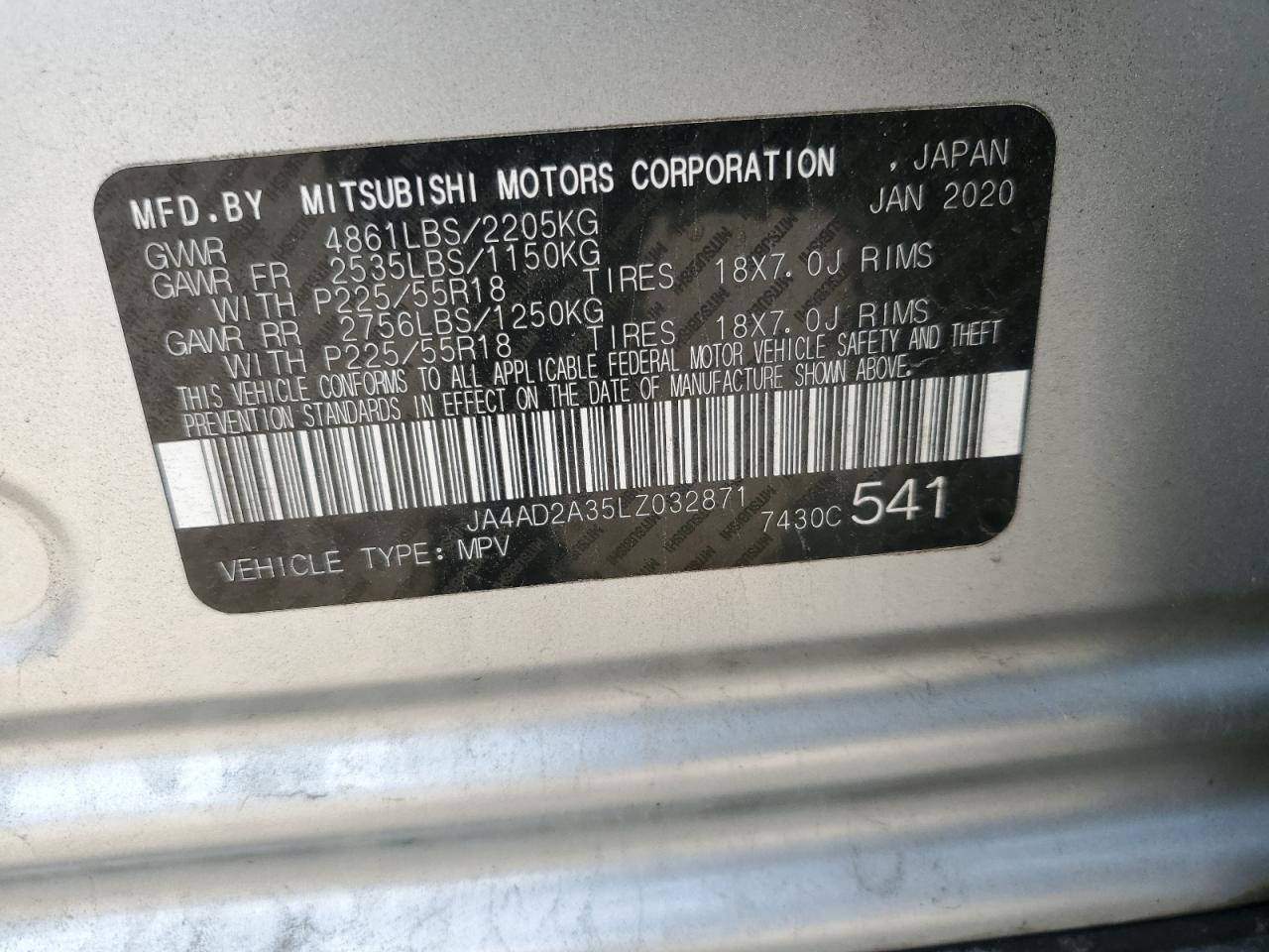 2020 Mitsubishi Outlander Es VIN: JA4AD2A35LZ032871 Lot: 81751605