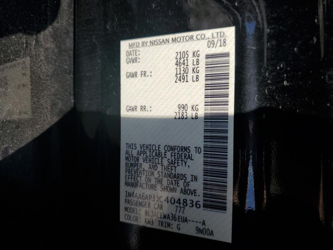 2018 Nissan Maxima 3.5S VIN: 1N4AA6AP3JC404836 Lot: 80068795