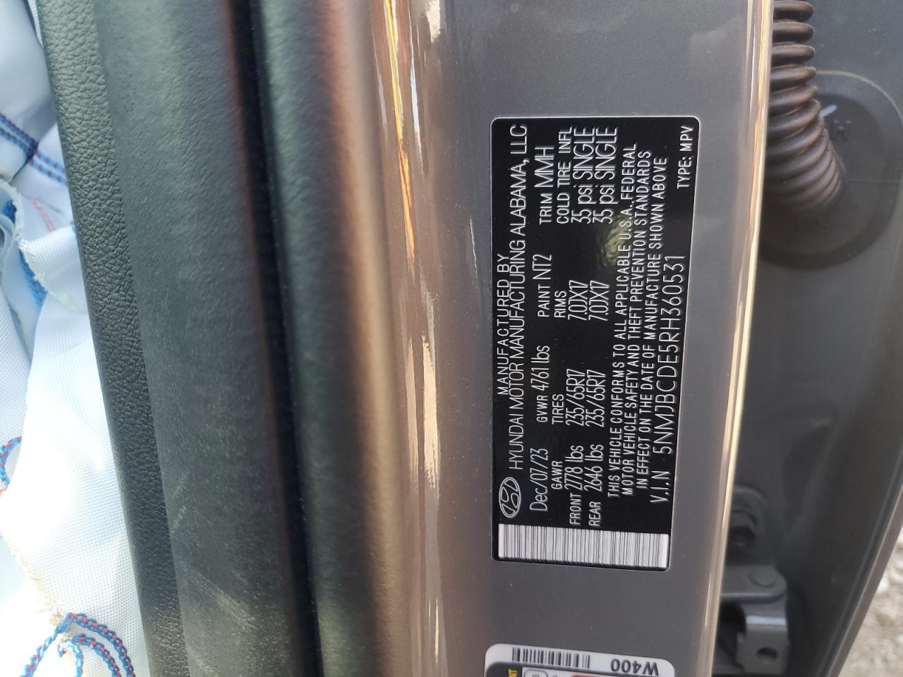 2024 Hyundai Tucson Sel VIN: 5NMJBCDE5RH360531 Lot: 81000415