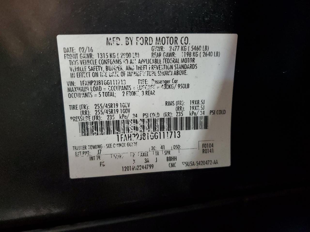 2016 Ford Taurus Limited VIN: 1FAHP2J81GG111713 Lot: 84264975