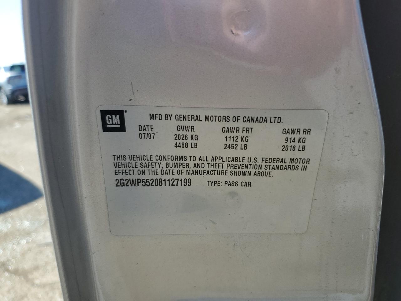 2008 Pontiac Grand Prix VIN: 2G2WP552081127199 Lot: 81840145