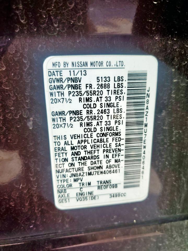 2014 Nissan Murano S VIN: JN8AZ1MU7EW406461 Lot: 80503905