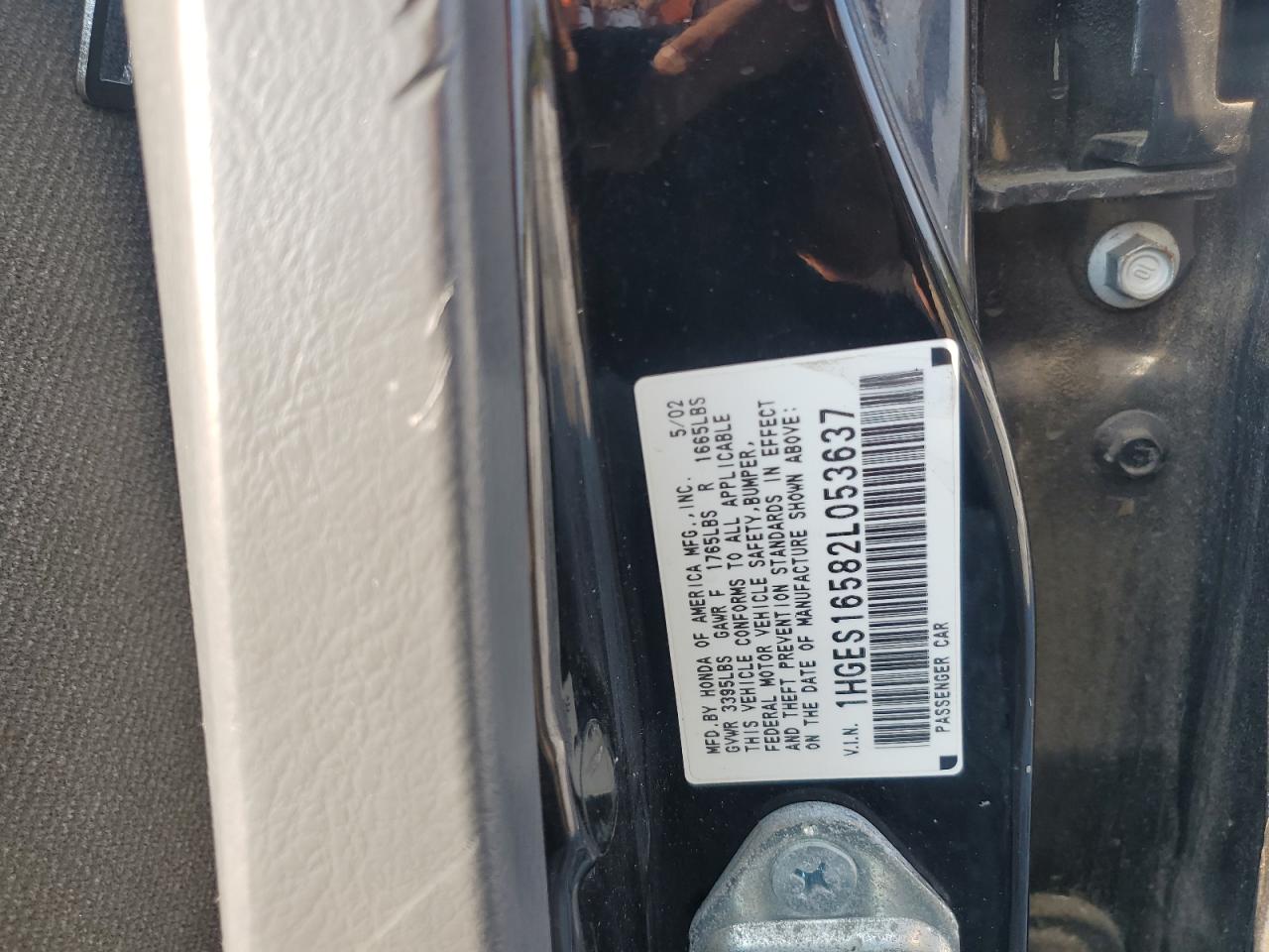 2002 Honda Civic Lx VIN: 1HGES16582L053637 Lot: 81183495