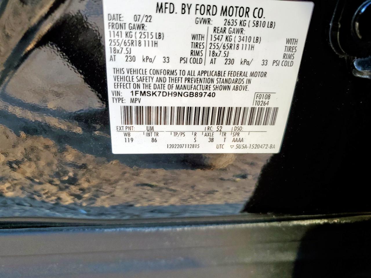 2022 Ford Explorer Xlt VIN: 1FMSK7DH9NGB89740 Lot: 80529075