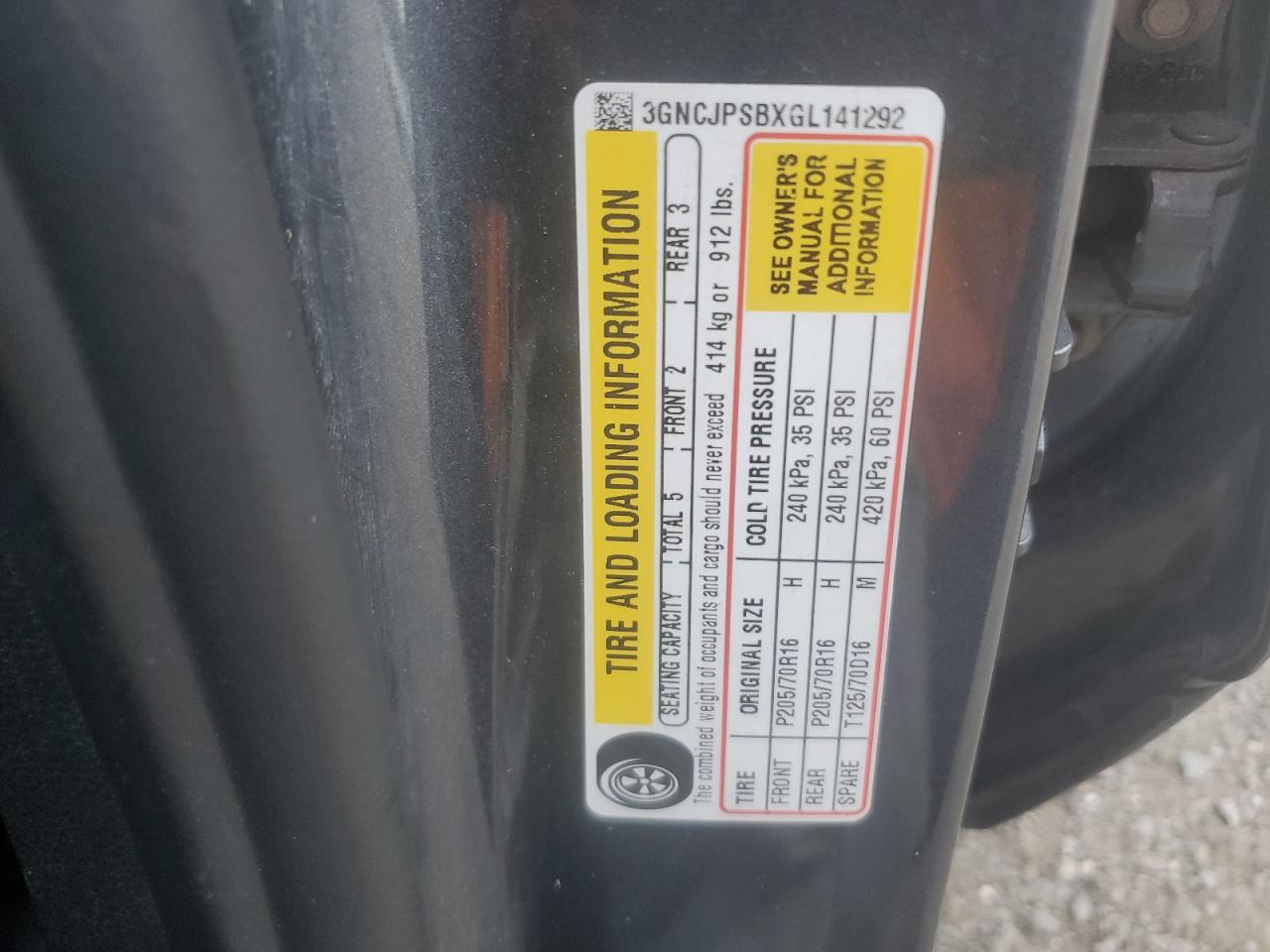 2016 Chevrolet Trax 1Lt VIN: 3GNCJPSBXGL141292 Lot: 82136295