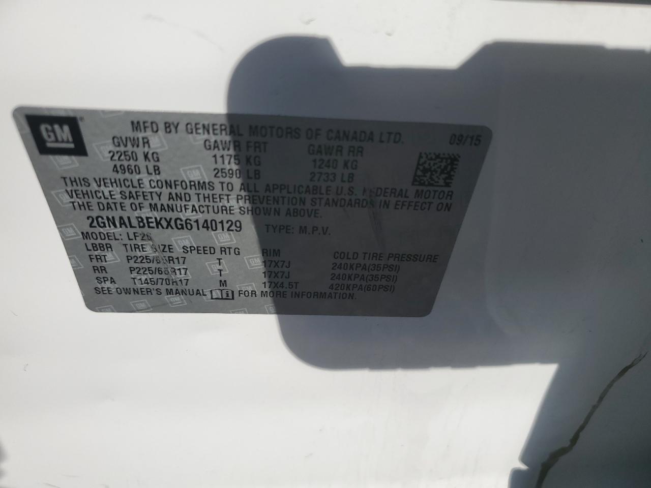 2016 Chevrolet Equinox Ls VIN: 2GNALBEKXG6140129 Lot: 84169675