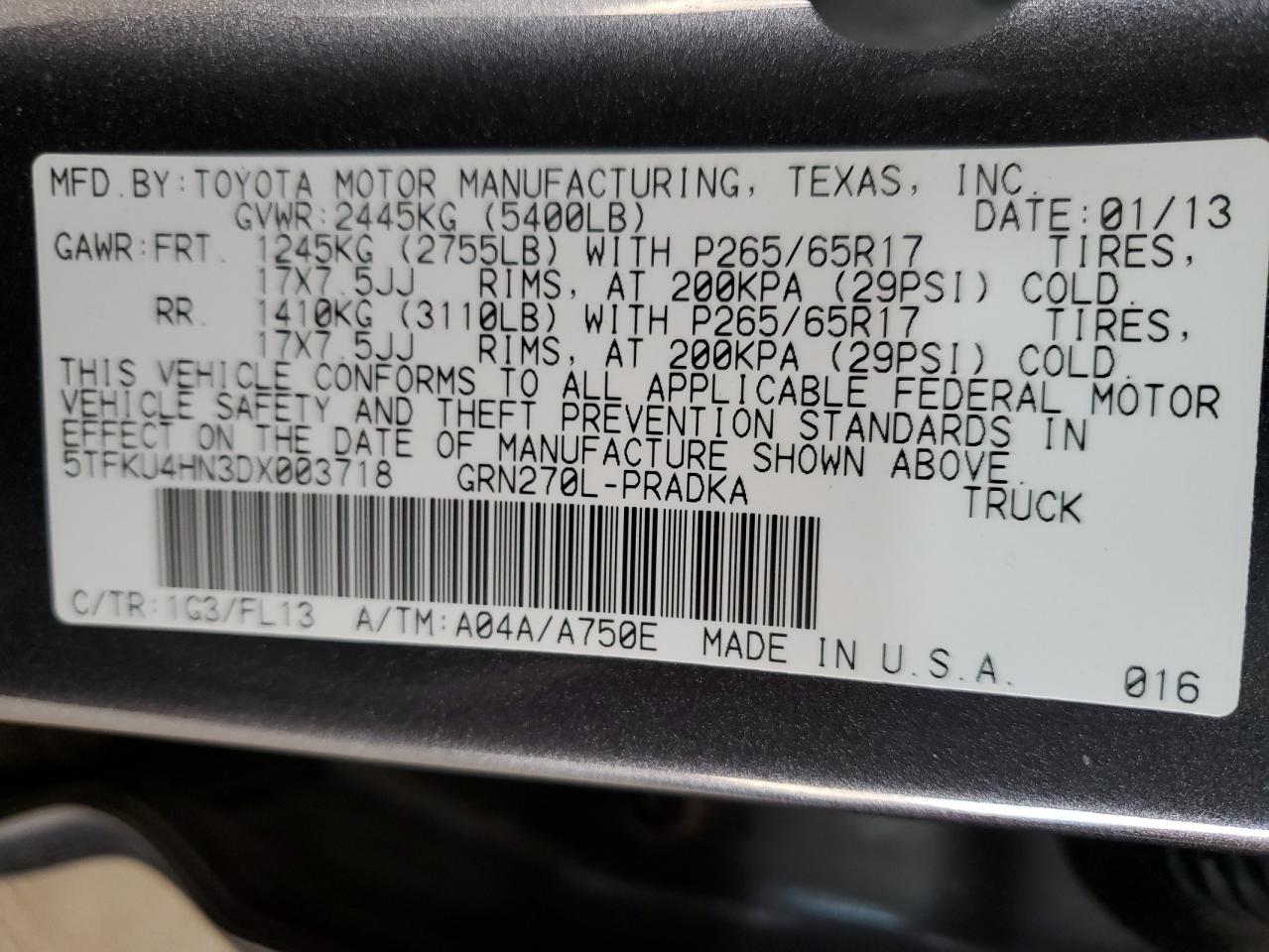2013 Toyota Tacoma Double Cab Prerunner Long Bed VIN: 5TFKU4HN3DX003718 Lot: 80912255