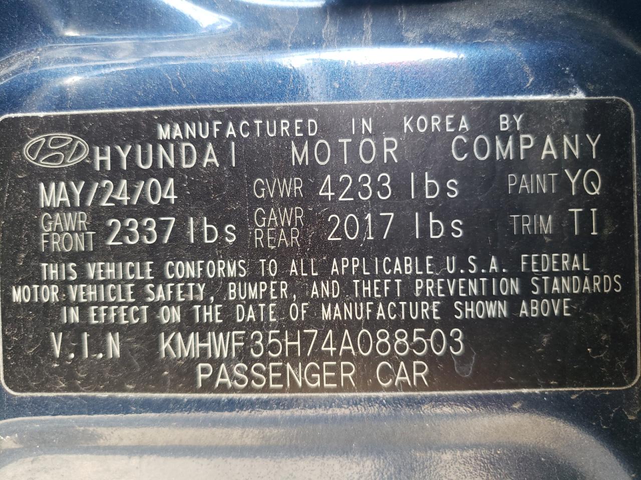 2004 Hyundai Sonata Gls VIN: KMHWF35H74A088503 Lot: 81645315