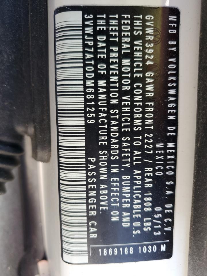 2013 Volkswagen Beetle VIN: 3VWJP7AT0DM681259 Lot: 67619615