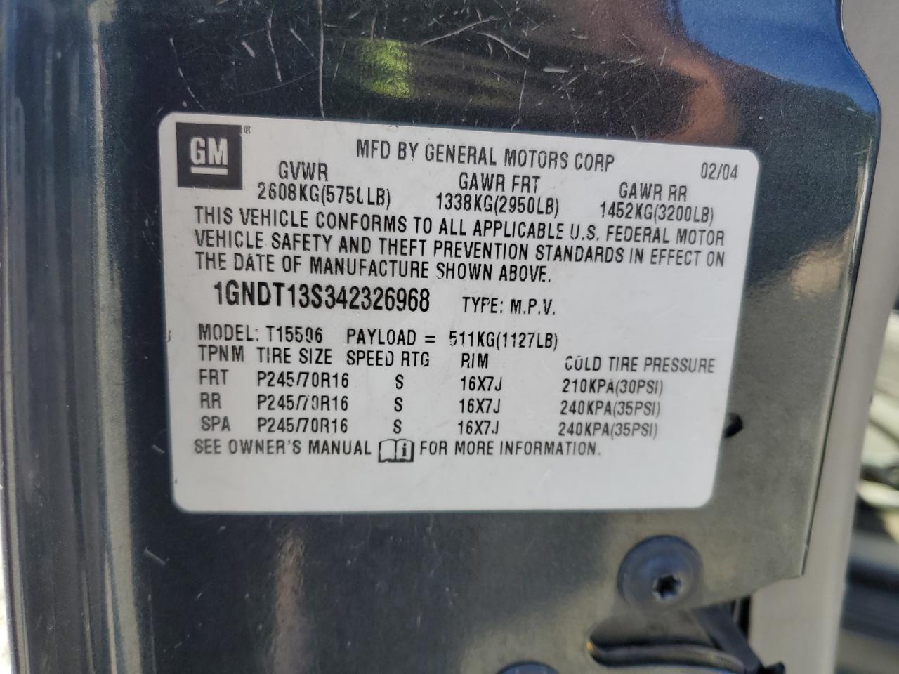 2004 Chevrolet Trailblazer Ls VIN: 1GNDT13S342326968 Lot: 81556265