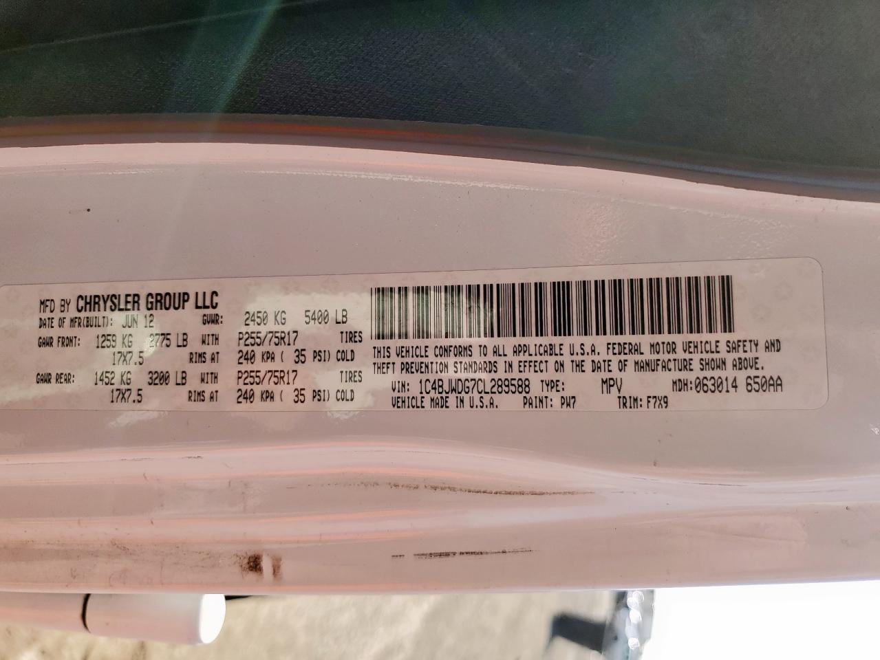 2012 Jeep Wrangler Unlimited Sport VIN: 1C4BJWDG7CL289588 Lot: 84269895