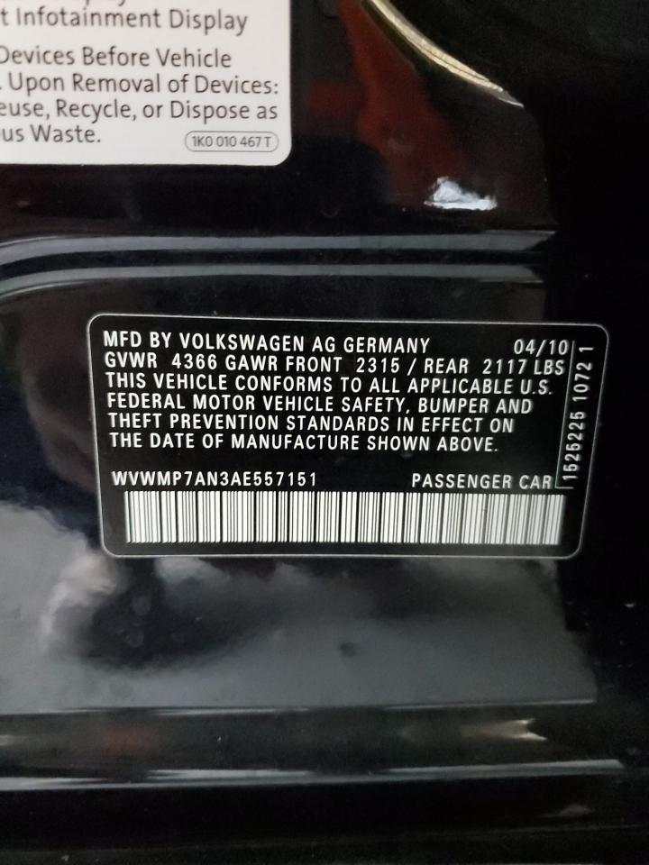 2010 Volkswagen Cc Sport VIN: WVWMP7AN3AE557151 Lot: 81754515