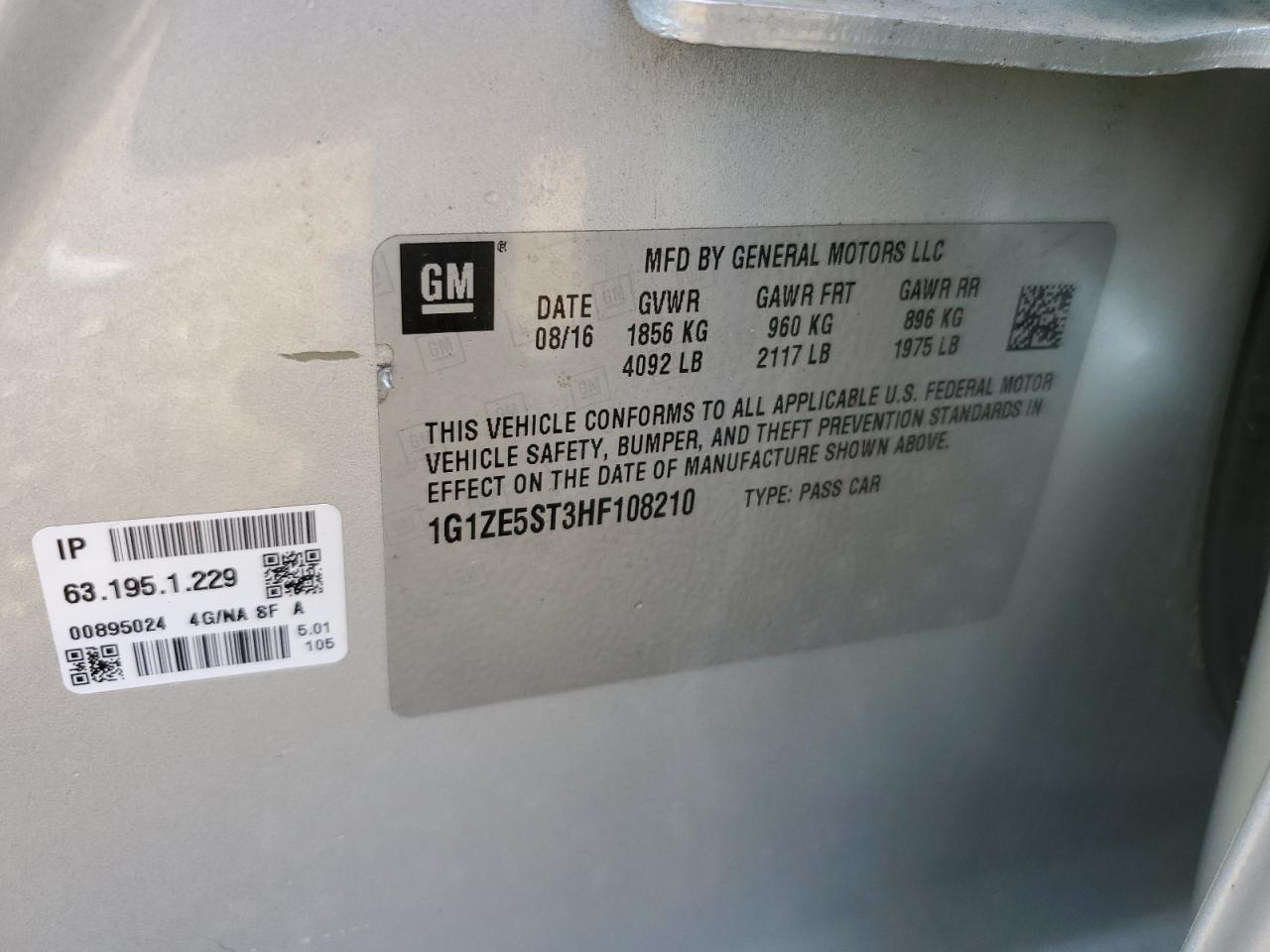 2017 Chevrolet Malibu Lt VIN: 1G1ZE5ST3HF108210 Lot: 81410975