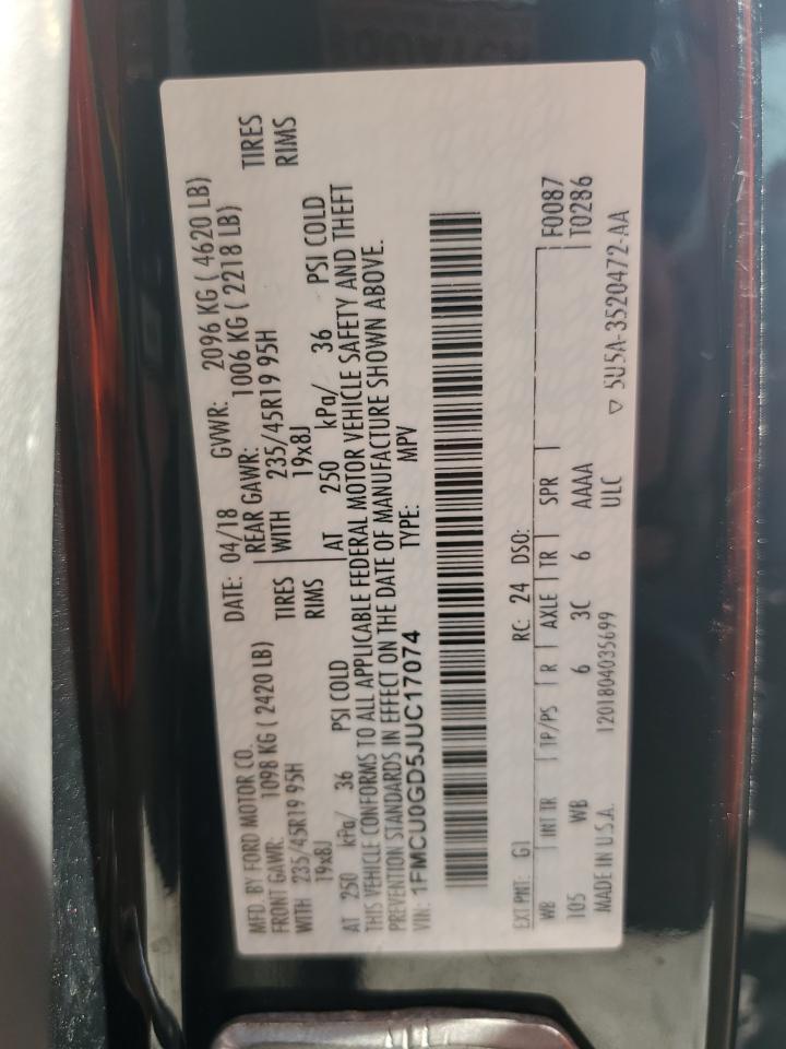 2018 Ford Escape Se VIN: 1FMCU0GD5JUC17074 Lot: 80800545