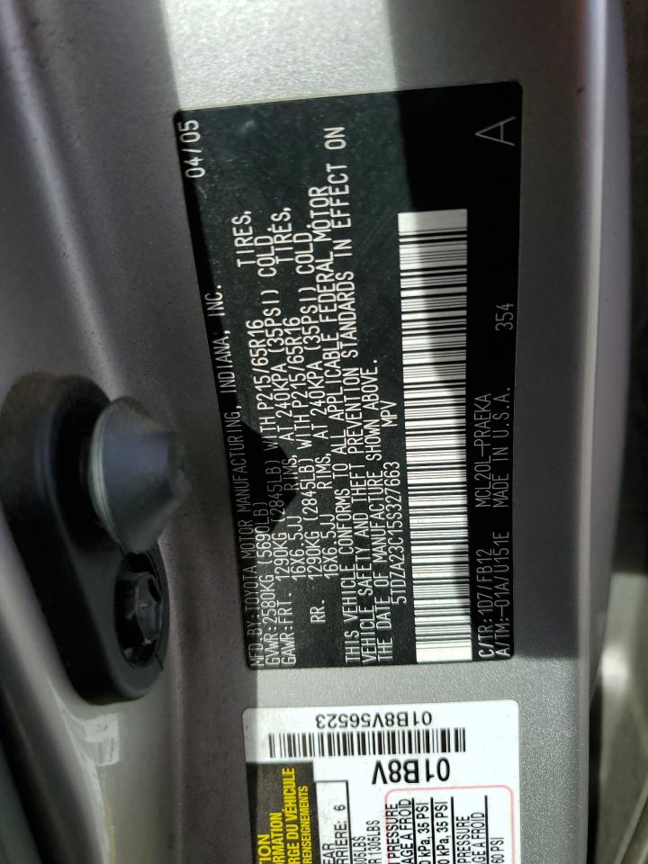 2005 Toyota Sienna Ce VIN: 5TDZA23C15S327663 Lot: 80017985