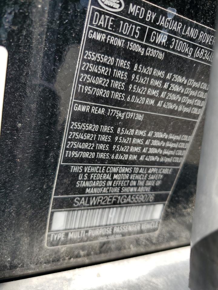 2016 Land Rover Range Rover Sport Sc VIN: SALWR2EF1GA559076 Lot: 71397755