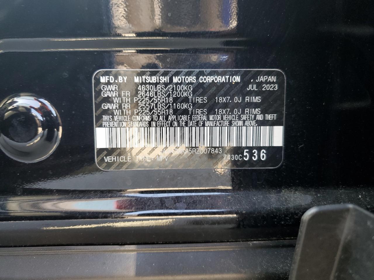 2024 Mitsubishi Eclipse Cross Se VIN: JA4ATWAA5RZ007843 Lot: 71498065