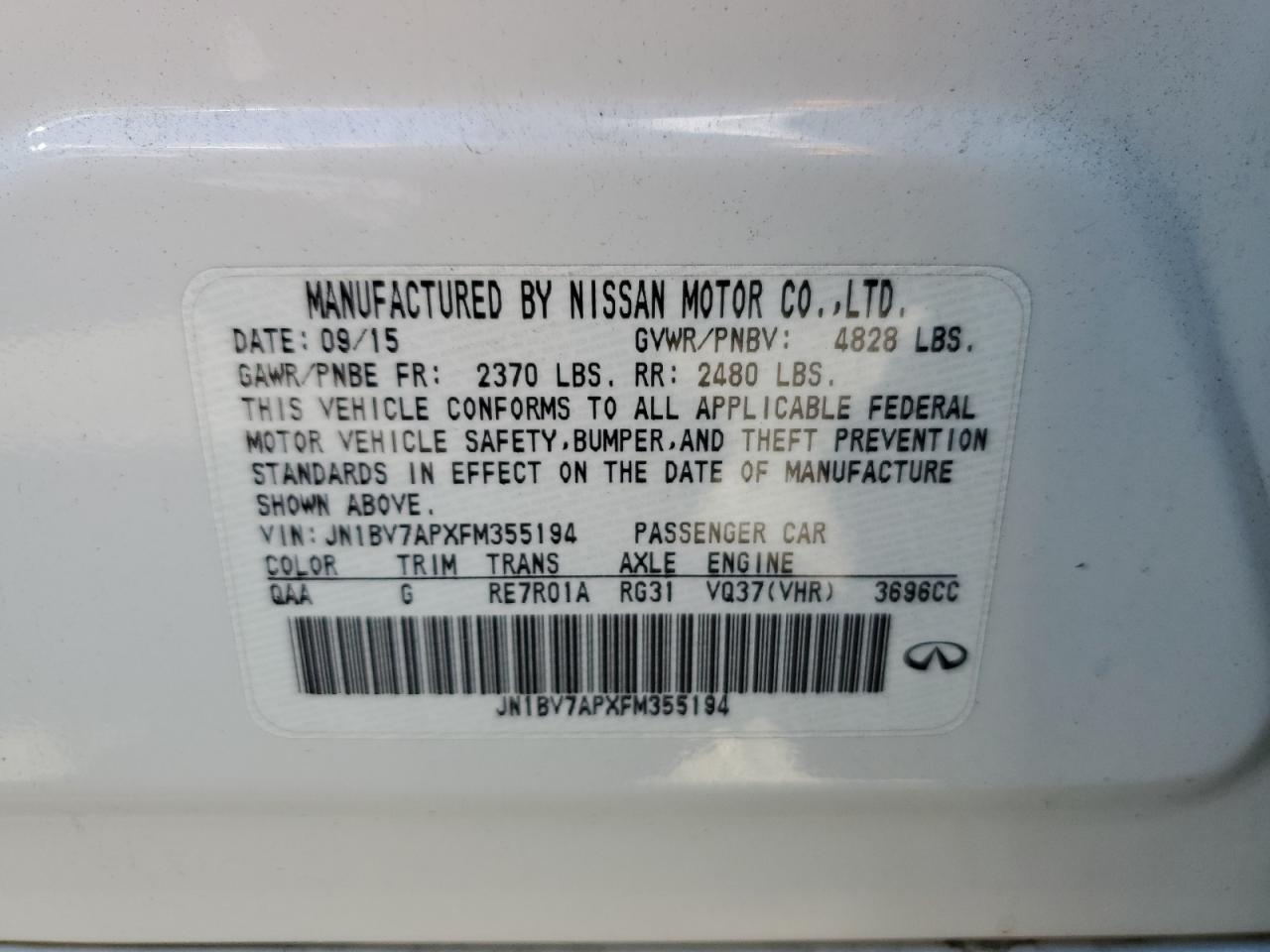 2015 Infiniti Q50 Base VIN: JN1BV7APXFM355194 Lot: 71537315