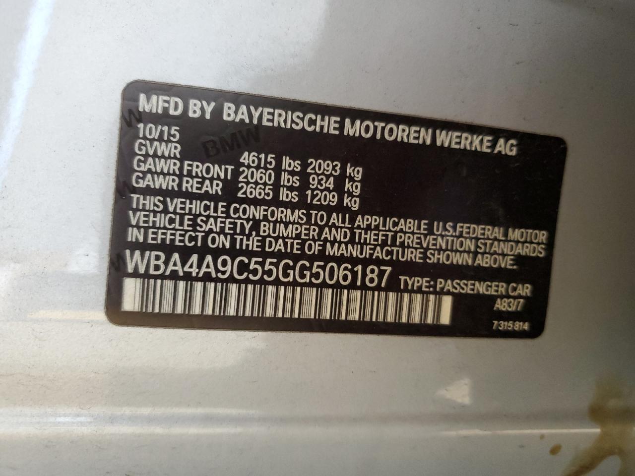 2016 BMW 428 I Gran Coupe Sulev VIN: WBA4A9C55GG506187 Lot: 80218725
