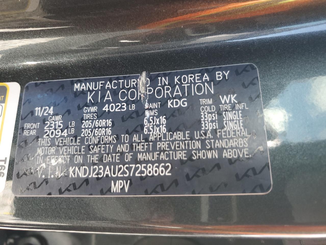 2025 Kia Soul Lx VIN: KNDJ23AU2S7258662 Lot: 84375065