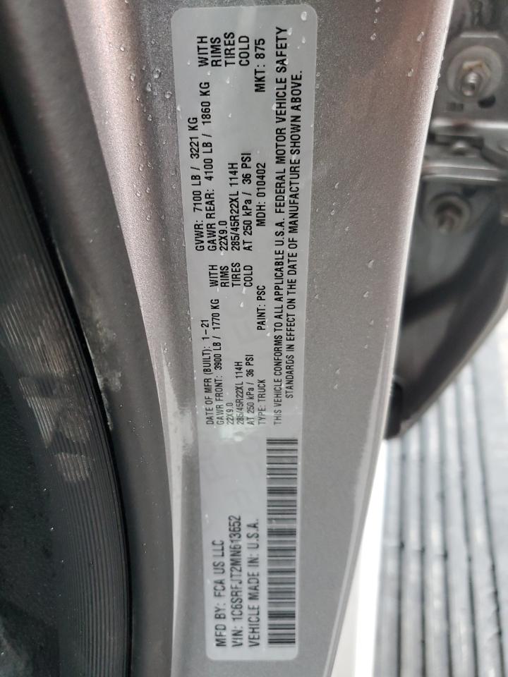 2021 Ram 1500 Laramie VIN: 1C6SRFJT2MN613652 Lot: 83811715