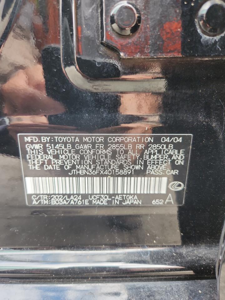 2004 Lexus Ls 430 VIN: JTHBN36FX40158891 Lot: 84165965