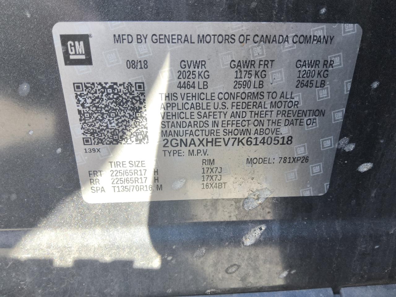 2019 Chevrolet Equinox Ls VIN: 2GNAXHEV7K6140518 Lot: 70695535