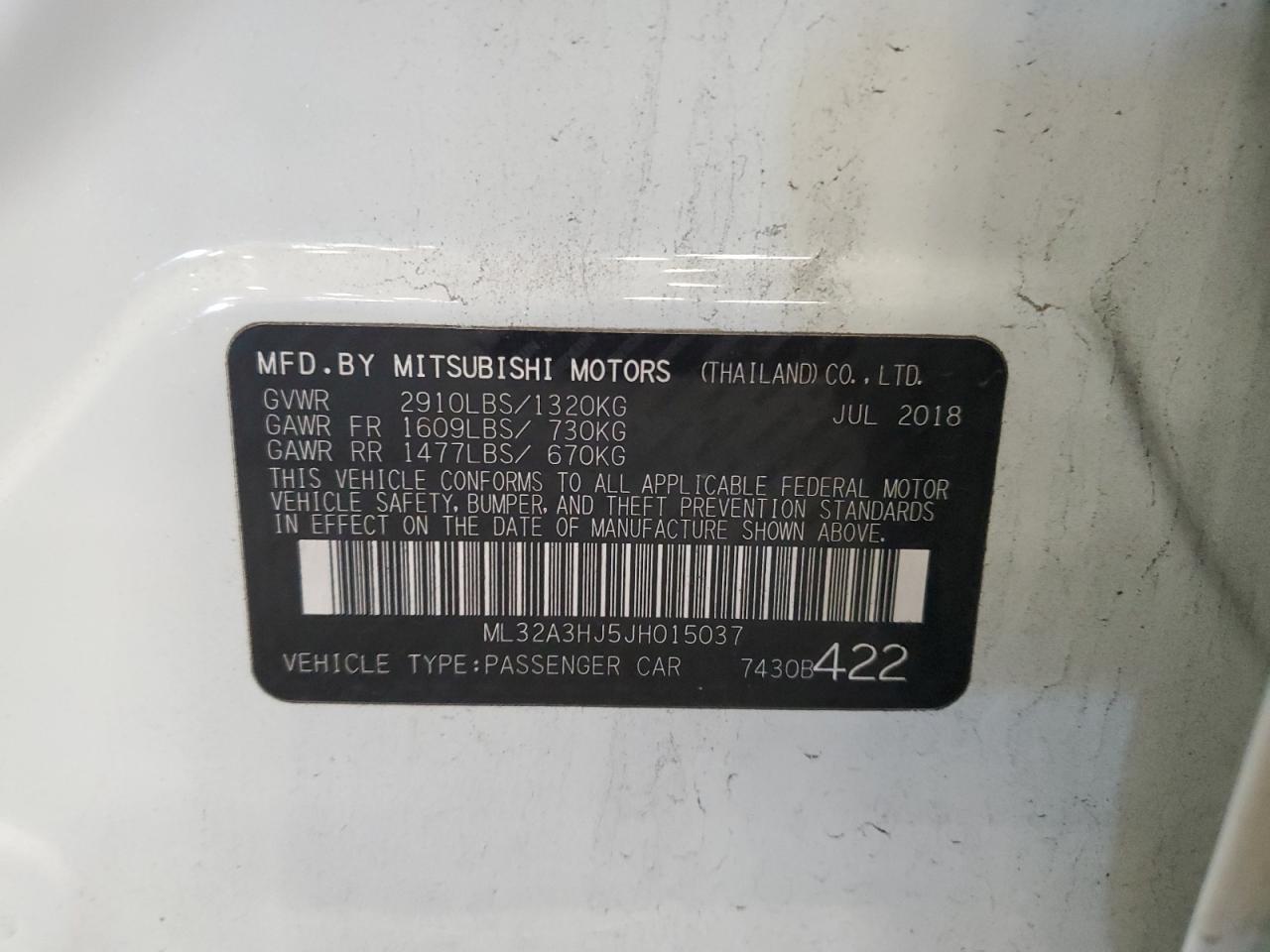 2018 Mitsubishi Mirage Es VIN: ML32A3HJ5JH015037 Lot: 82048045