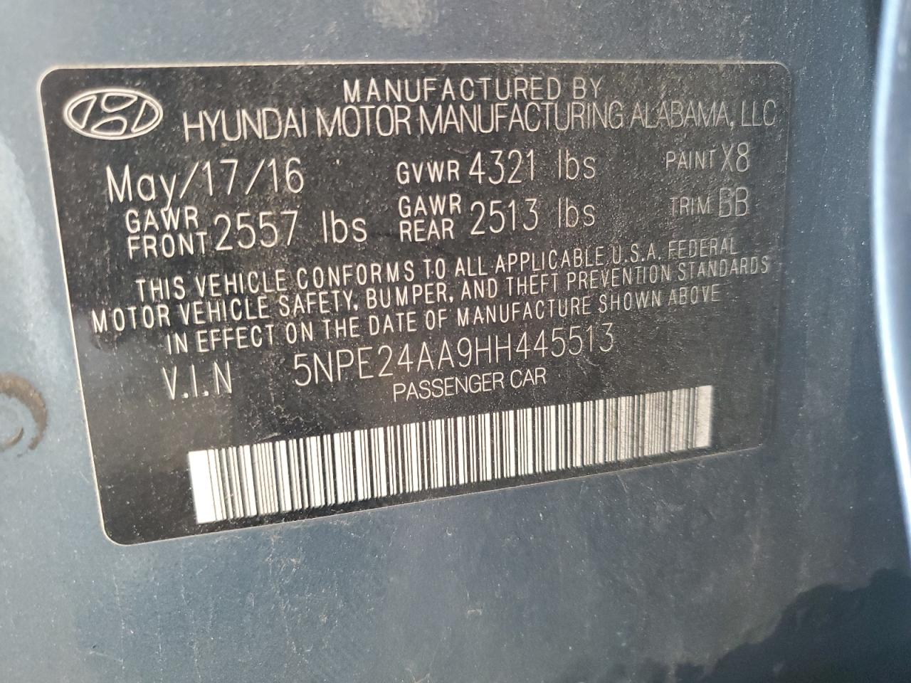 2017 Hyundai Sonata Eco VIN: 5NPE24AA9HH445513 Lot: 81622745