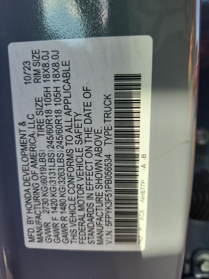 2023 Honda Ridgeline Rtl VIN: 5FPYK3F51PB056534 Lot: 83981925