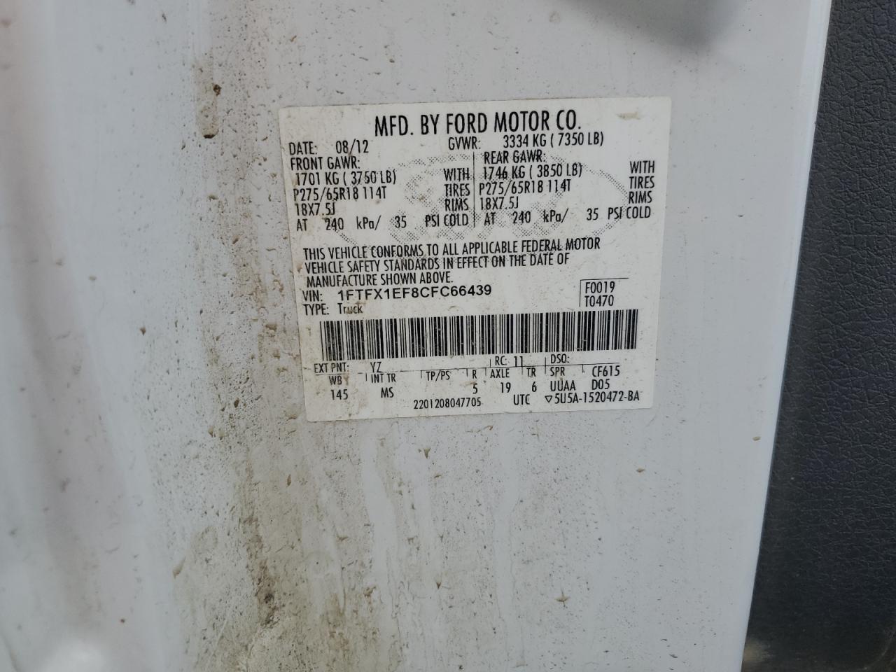 2012 Ford F150 Super Cab VIN: 1FTFX1EF8CFC66439 Lot: 71632375