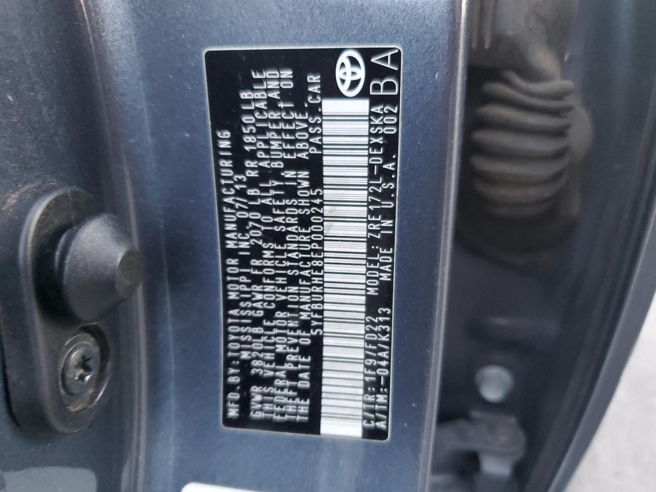 5YFBURHE8EP000245 2014 Toyota Corolla L