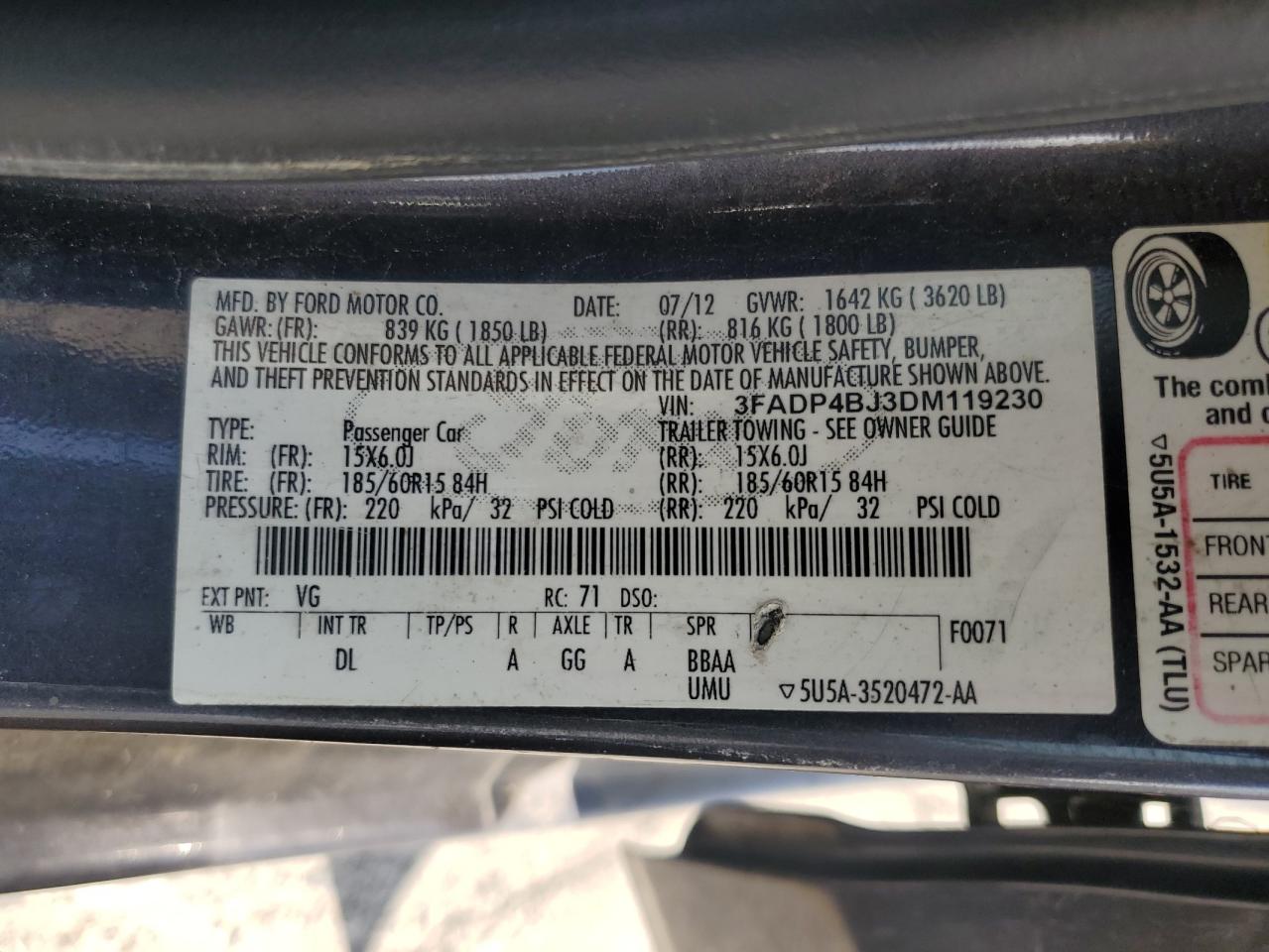 2013 Ford Fiesta Se VIN: 3FADP4BJ3DM119230 Lot: 81685535