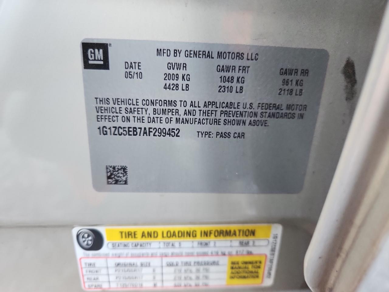 2010 Chevrolet Malibu 1Lt VIN: 1G1ZC5EB7AF299452 Lot: 80518235