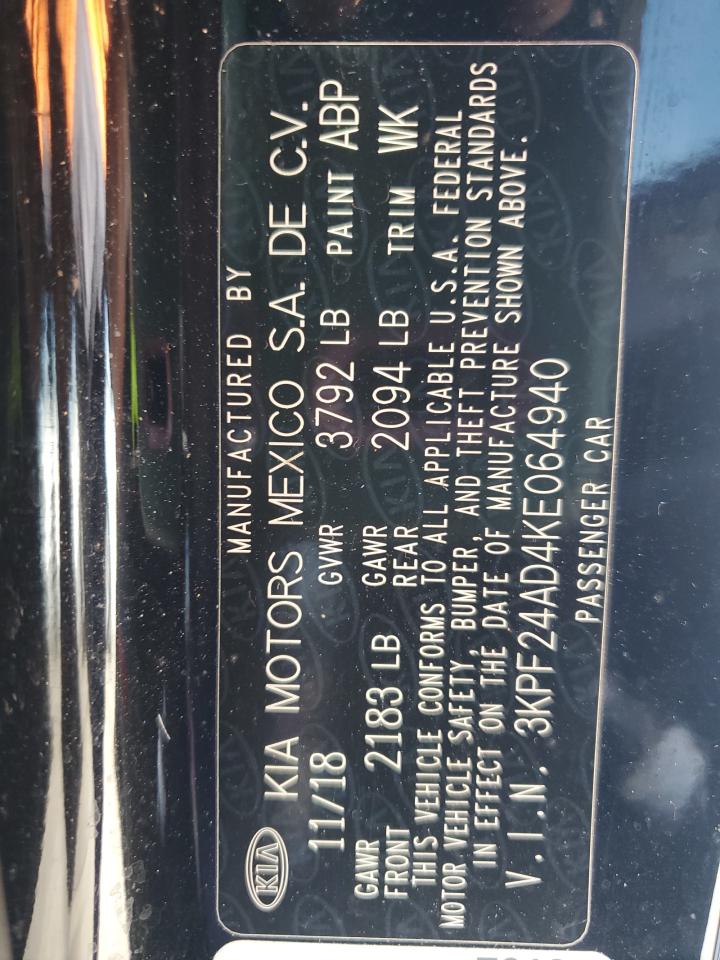 2019 Kia Forte Fe VIN: 3KPF24AD4KE064940 Lot: 80206885