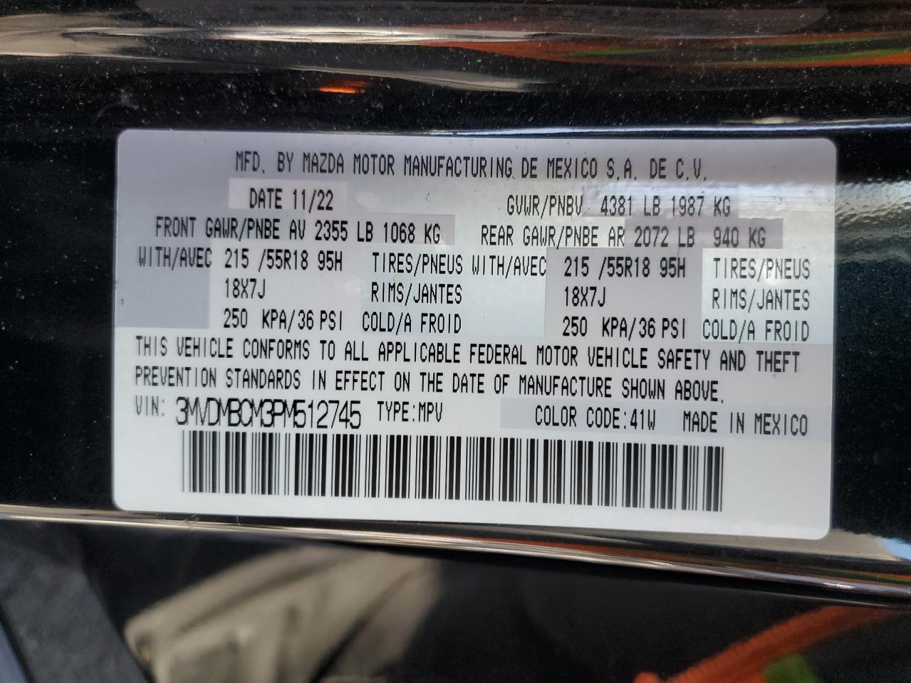 2023 Mazda Cx-30 Preferred VIN: 3MVDMBCM3PM512745 Lot: 84051095