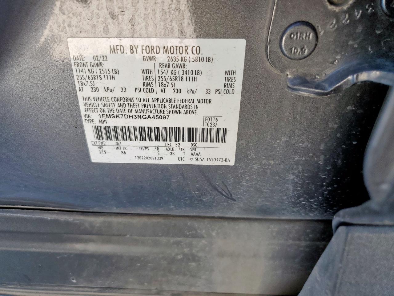 2021 Ford Explorer Xlt VIN: 1FMSK7DH3NGA45097 Lot: 81876135