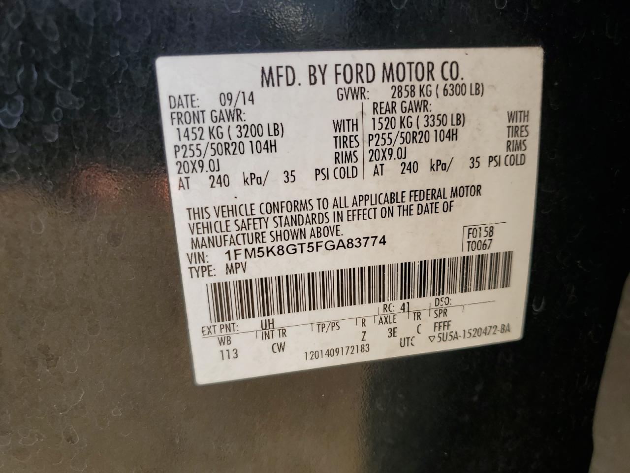 2015 Ford Explorer Sport VIN: 1FM5K8GT5FGA83774 Lot: 81151095