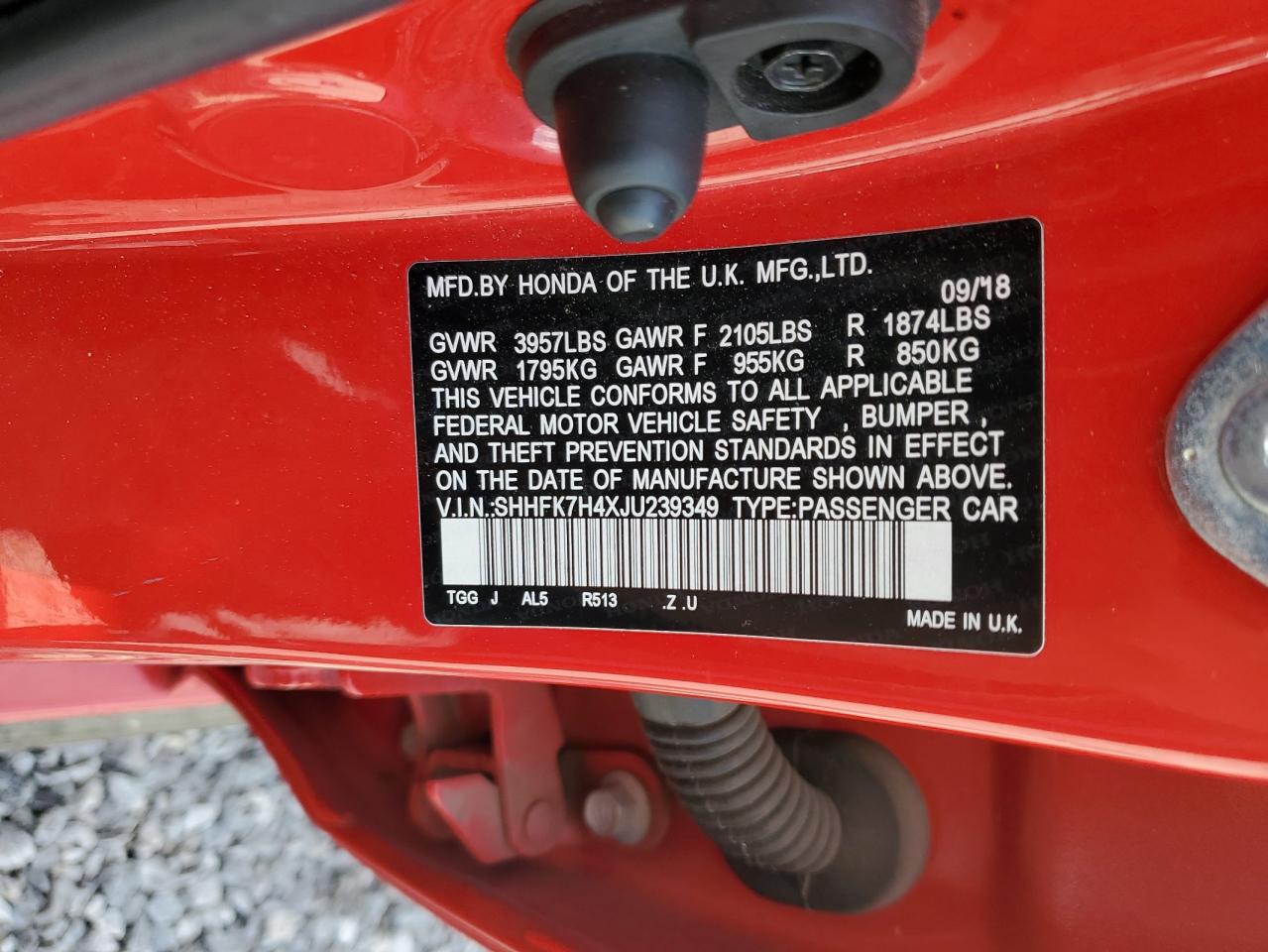 2018 Honda Civic Sport VIN: SHHFK7H4XJU239349 Lot: 81687955