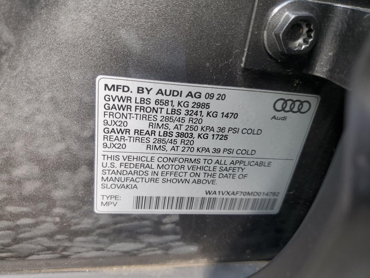 2021 Audi Q7 Prestige VIN: WA1VXAF70MD014792 Lot: 82162345