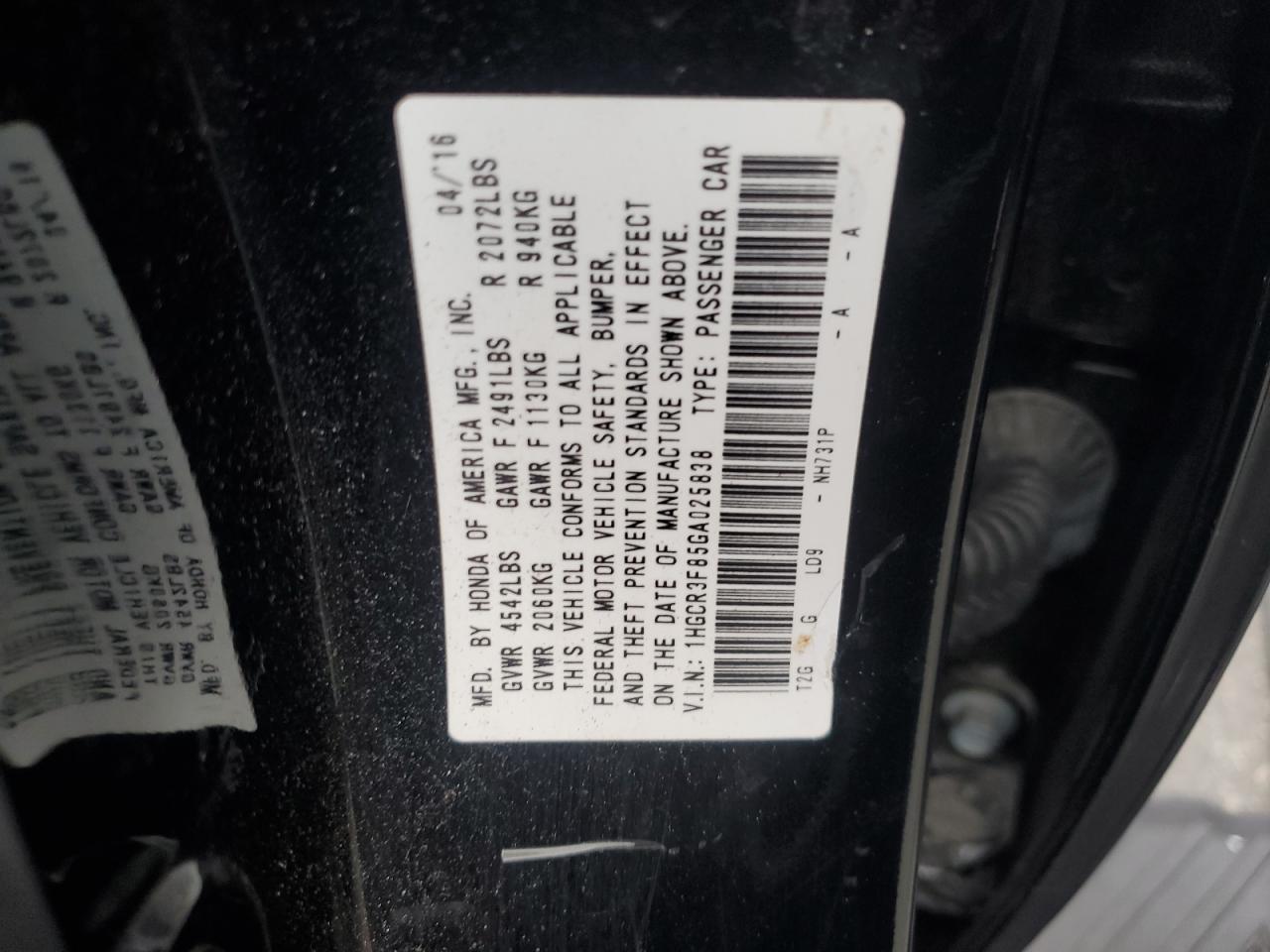 2016 Honda Accord Exl VIN: 1HGCR3F85GA025838 Lot: 81742435