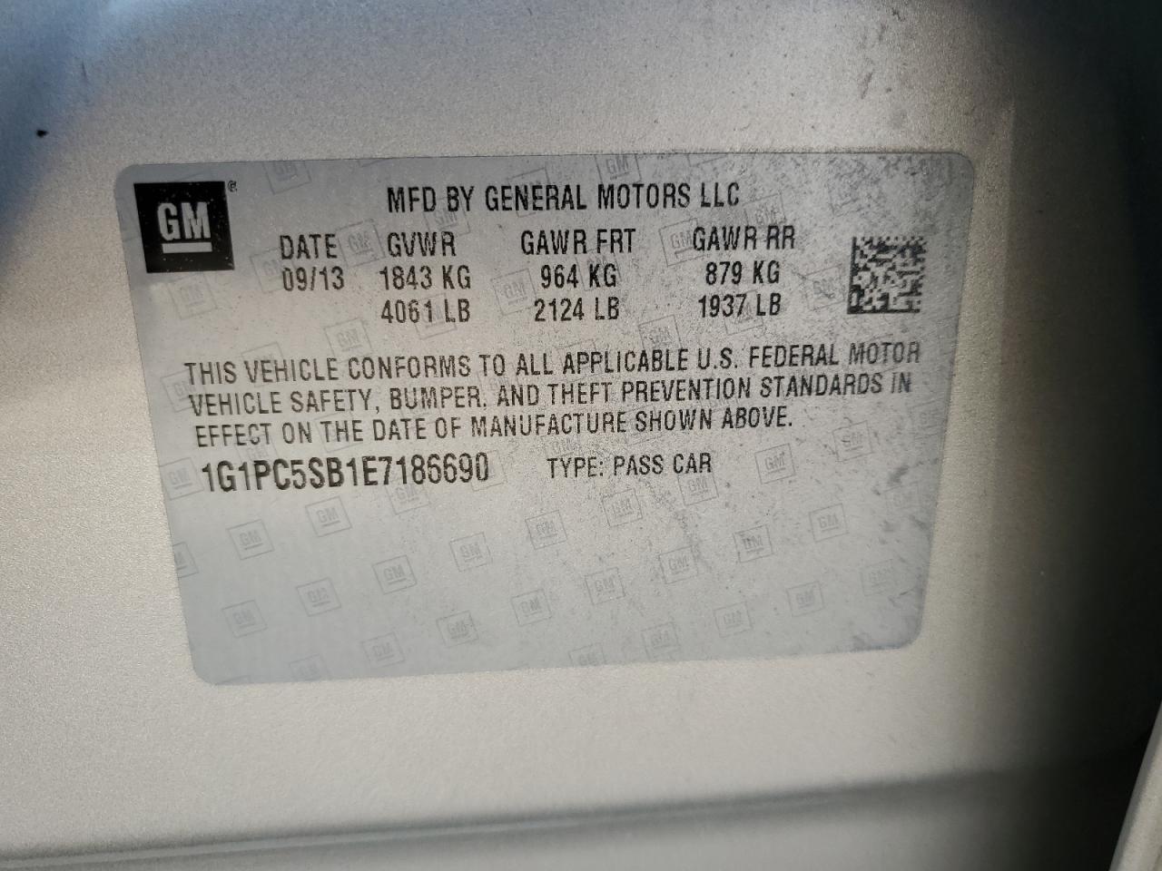 2014 Chevrolet Cruze Lt VIN: 1G1PC5SB1E7186690 Lot: 81709765