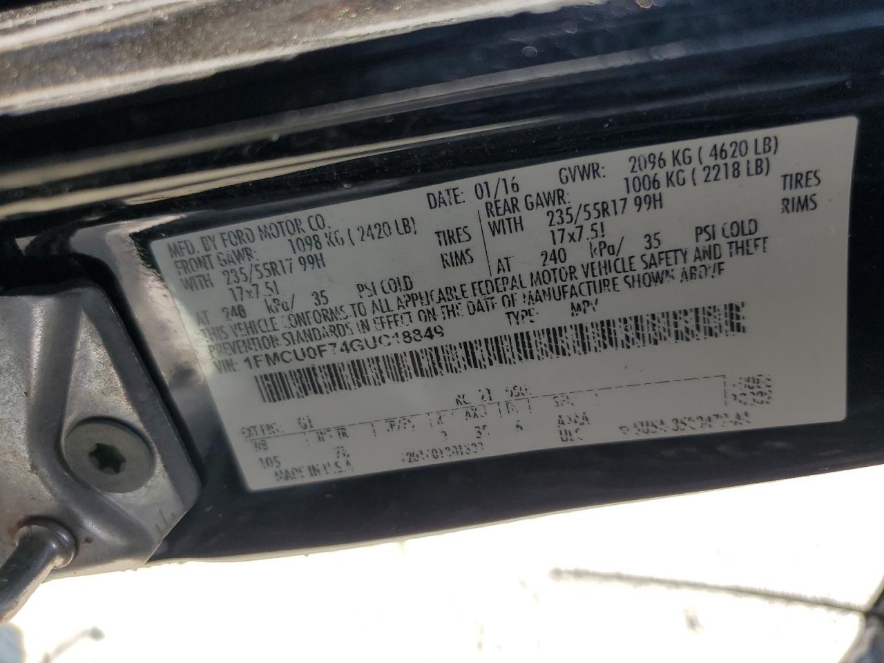 2016 Ford Escape S VIN: 1FMCU0F74GUC18849 Lot: 82119445