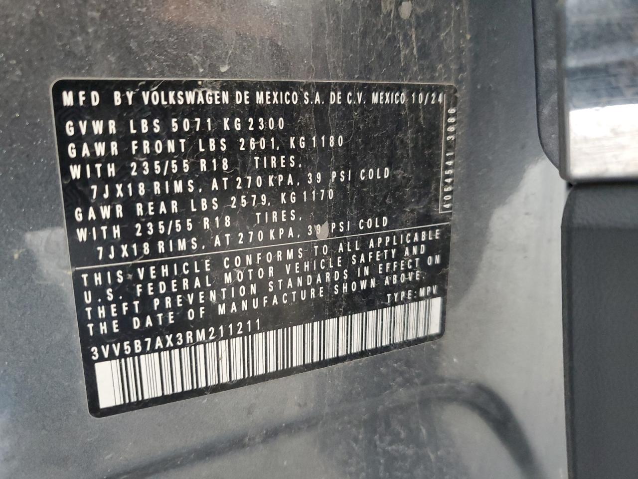 2024 Volkswagen Tiguan Wolfsburg VIN: 3VV5B7AX3RM211211 Lot: 83823745