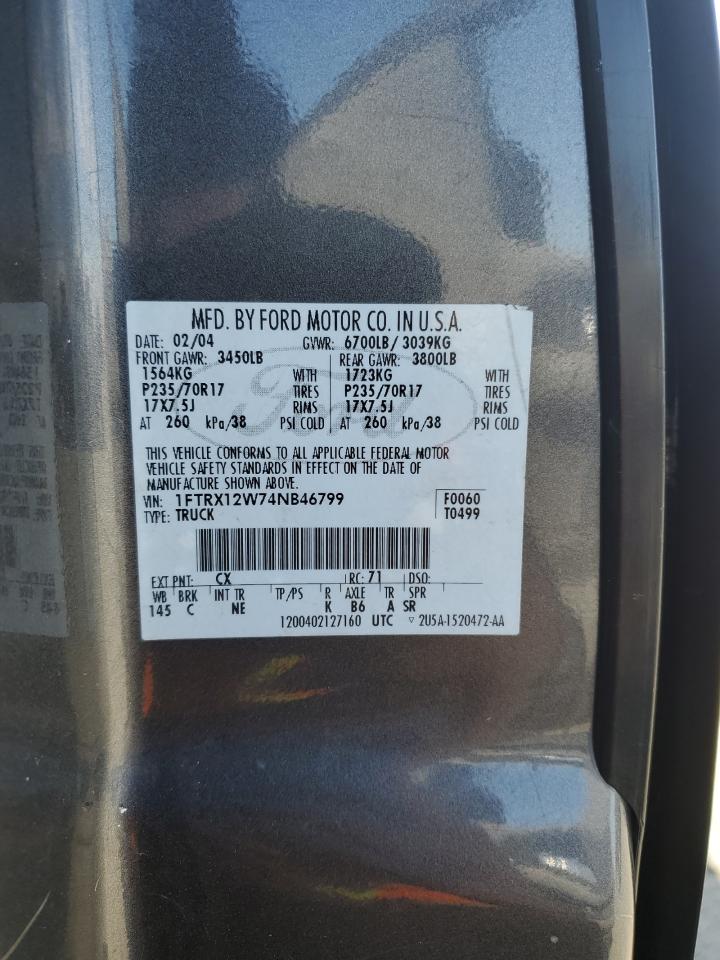 2004 Ford F150 VIN: 1FTRX12W74NB46799 Lot: 80581355